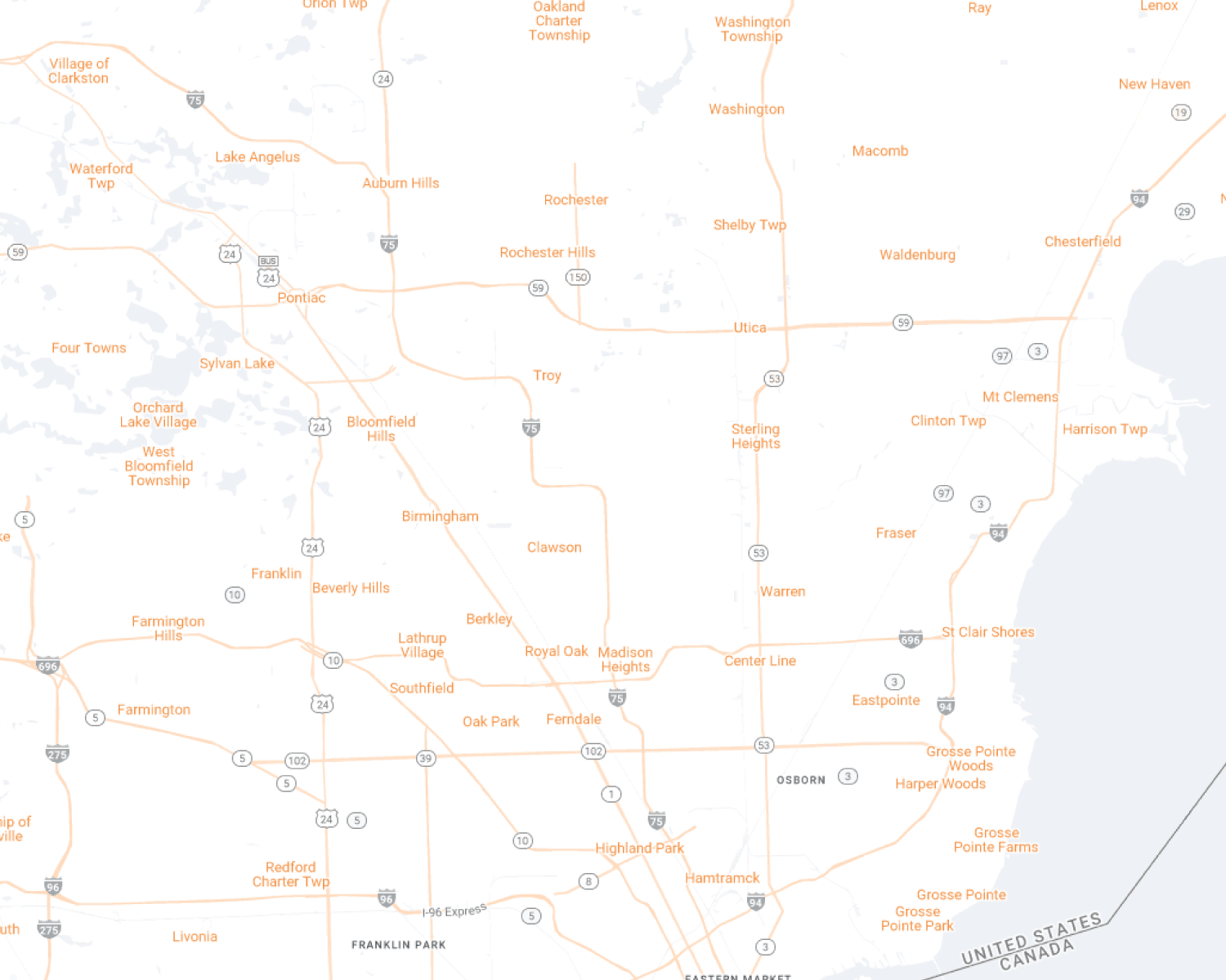 Oakland and Macomb desktop map view