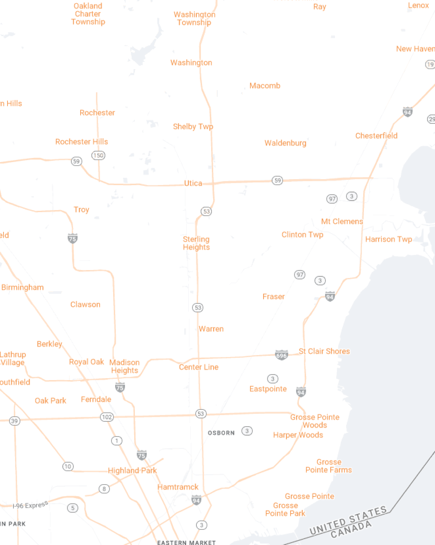 Oakland and Macomb mobile map view