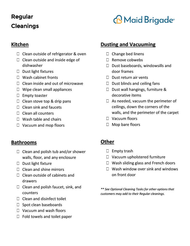 Rockville Cleaning List (Regulars)