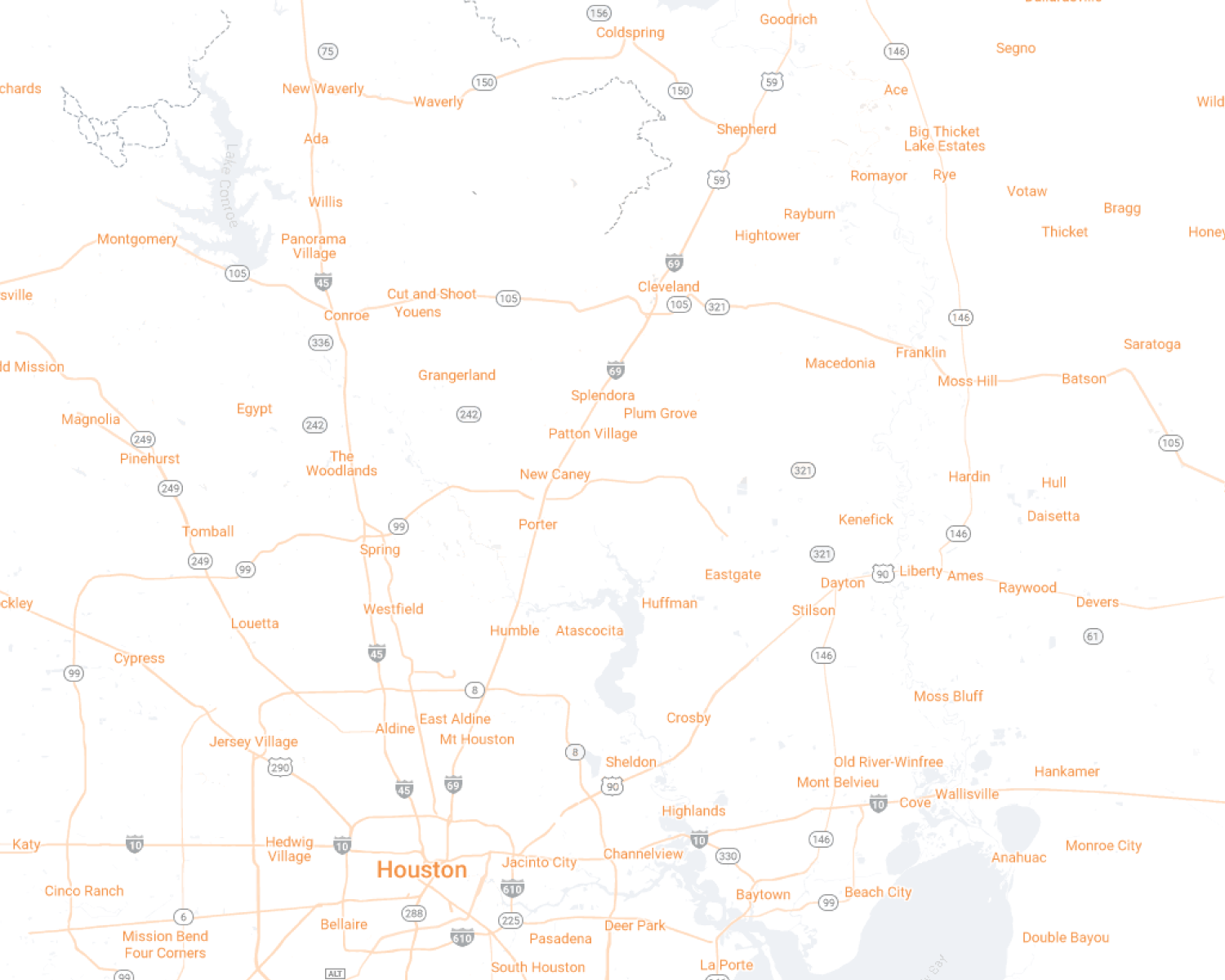 Greater North Houston desktop map view