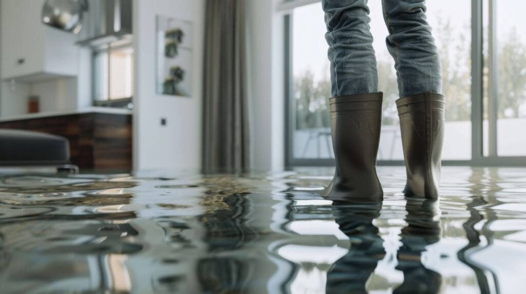 Walking through a flooded living room